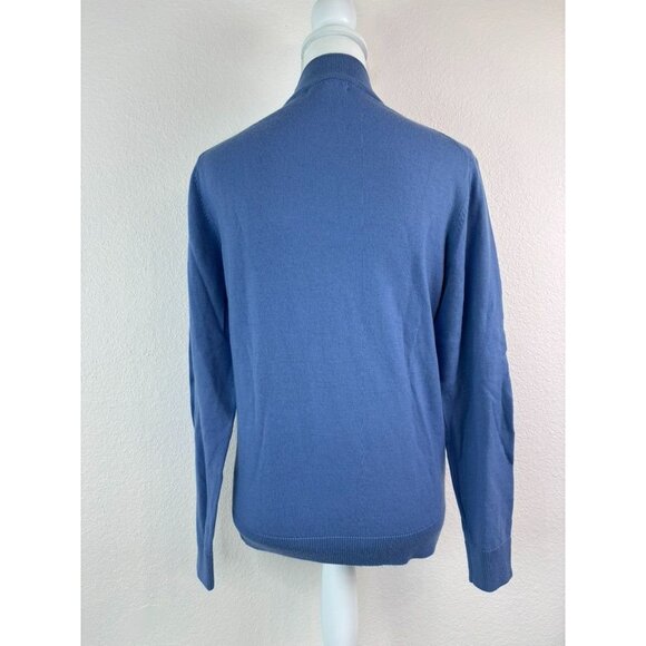 Murano women's small blue mock neck fine merino wool lightweight knit sweater - Picture 5 of 7